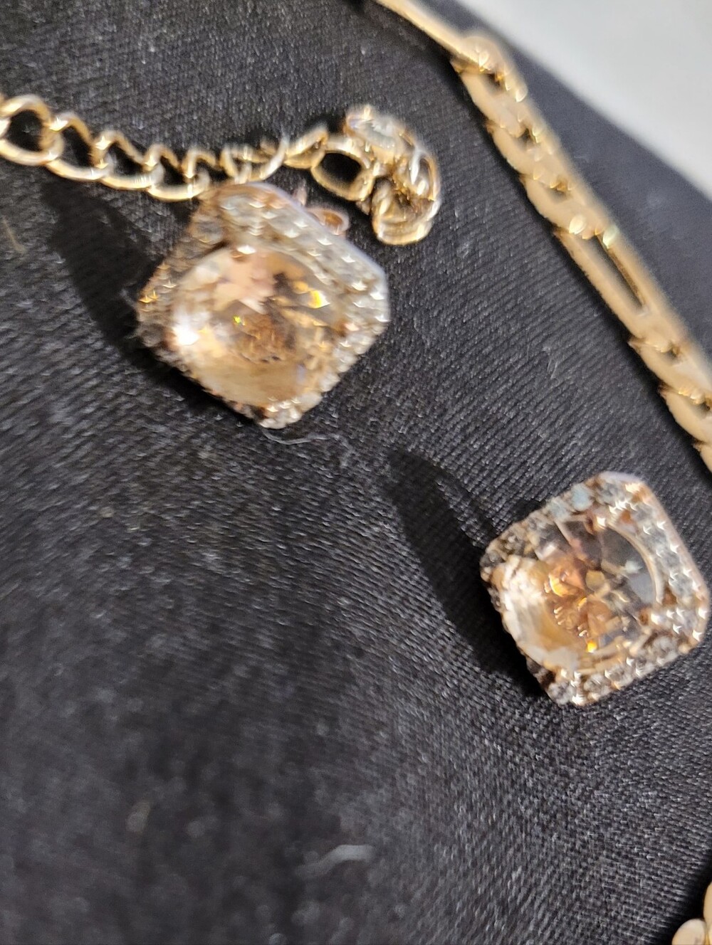 Gold-Tone Crystal Stud Earrings - Champagne Sparkle and a Figaro Chain Bracelet.